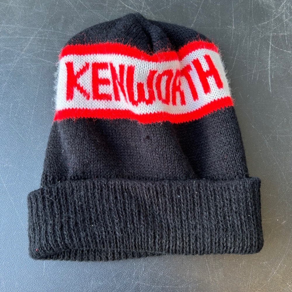 Vintage 1980's Kenworth Trucking Black Red White Knit‎ Beanie Hat Black Red